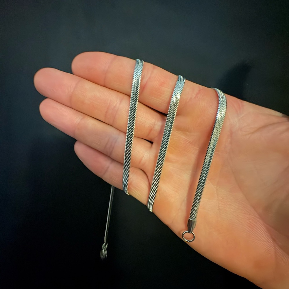 Herringbone Silver Chain Necklace